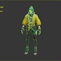 3D Game Character With Yellow Jacket Green Hat Red Goggles Dark Pants Green Shoes
