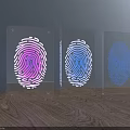 Decorative Ornament Set With Transparent Acrylic Pink White Blue Fingerprint Patterns On Wooden Tabletop