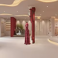 Modern Elegant Clothing Store Interior With Wavy Ceiling And Red Dress Mannequin