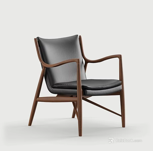 Modern Single Chair Interior Design With Wooden Frame Leather Seat And Armrests 3d model 