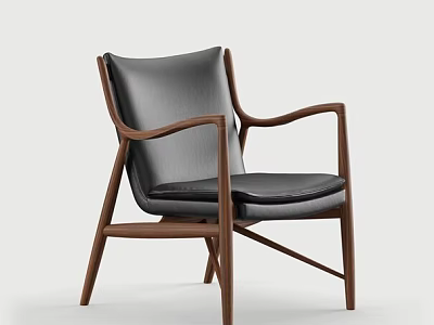 Modern Single Chair Interior Design With Wooden Frame Leather Seat And Armrests 3d model