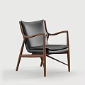 Modern Single Chair Interior Design With Wooden Frame Leather Seat And Armrests