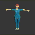 3D Character In Blue Uniform With Face Mask Red Hair And Red Shoes Arms Outstretched