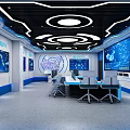 Smart Command Center Interior With Blue Tech Data Visualization Screens Conference Table And Chairs 3d model