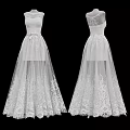Elegant White Wedding Dress With Sleeveless Design And Lace Embroidered Flowing Skirt