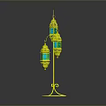 Gold Decorative Floor Lamp With Three Green Glass Lanterns
