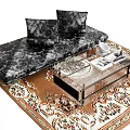 Marble Pattern Multi Seater Sofa with Cushions Glass Coffee Table and Decorative Rug 3d model