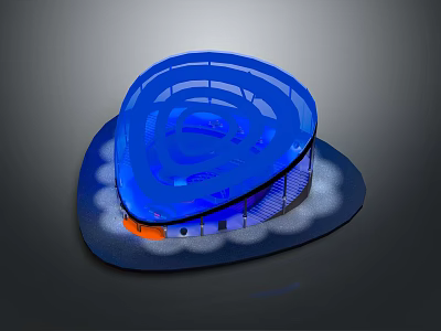 Blue Drop Shaped Modern Building With Transparent Top Cloud Like Base And Illuminated Structure 3d model