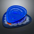 Blue Drop Shaped Modern Building With Transparent Top Cloud Like Base And Illuminated Structure