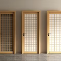 Three Wooden Swing Doors With Grid Glass Panels For Interior Use 3d model