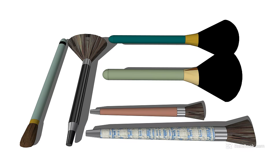 Perfume Cosmetics Makeup Brushes Set With Soft Bristles And Colorful Decorative Handles Design 3d model 