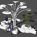 Modern White Outdoor Chairs with Streamlined Design Near Tree Like Structure and Small Tree