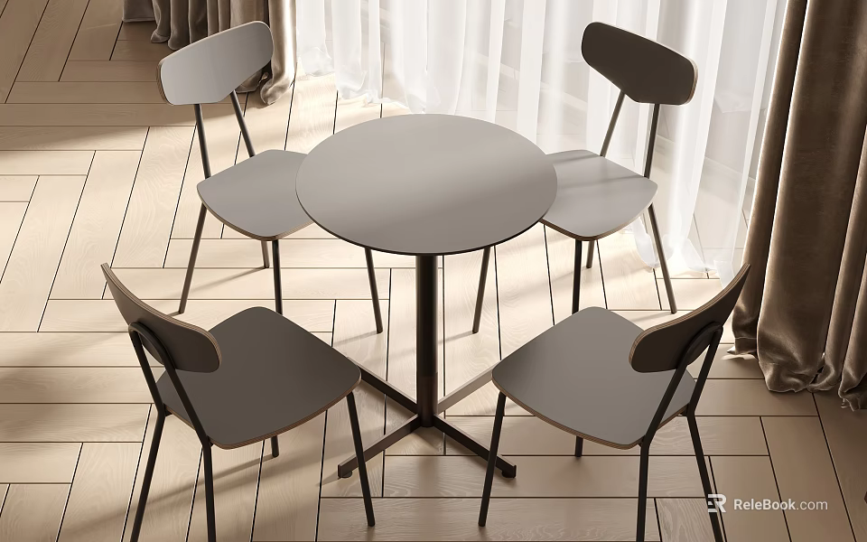 Modern Gray Round Table With Four Chairs Set For Indoor Dining Space 3d model