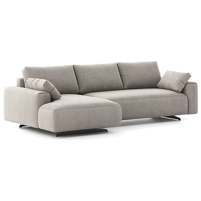 Modern Light Gray Fabric Double Sofa With Soft Cushions And Metal Legs Design 3d model