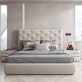 Modern Double Bed With Upholstered Headboard Multiple Pillows And Bedside Tables 3d model