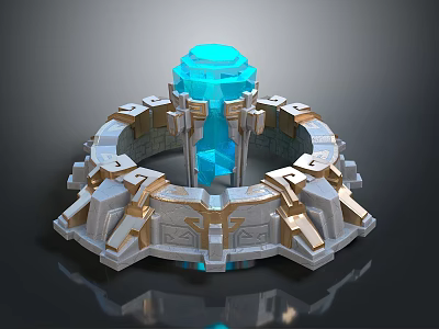 3D Circular Ornamental Structure With Blue Transparent Center And Intricate Details 3d model