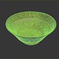 Elegant Intricately Carved Bowl With Arabic Calligraphy Geometric Patterns And Striped Design