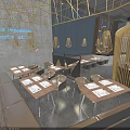 Modern Restaurant Interior With Golden Circular Lattice Structure And Dining Space 3d model