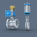 Industrial Valves With Blue Yellow Silver Components For Industrial Pipeline Systems