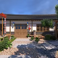 Traditional Korean Courtyard Landscape With Comfortable Outdoor Leisure Area And Lush Green Plants