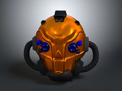 Firefighting Equipment Orange Protective Mask With Blue Components And Black Hoses 3d model