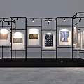 Art Exhibition Photo Spot with White Display Stands and Framed Artworks in Modern Gallery Space