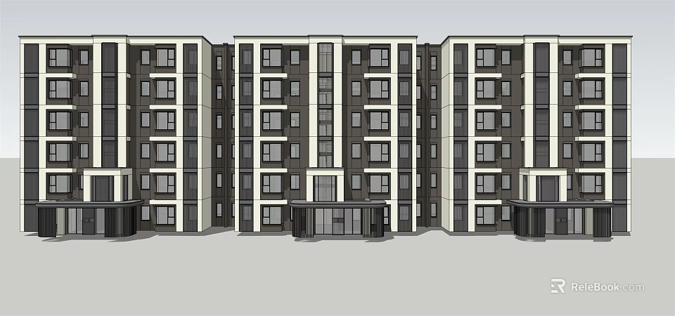Modern Multi Story Apartment Building Exterior With Regular Window Layout And Facade Design 3d model 