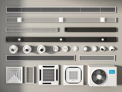 Assorted Air Conditioner Vents Featuring Linear Circular And Square Designs For Home Interior Use 3d model