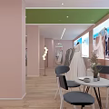 Bridal Shop Interior With Wedding Dresses Display Pink Walls Wooden Flooring And Green Ceiling