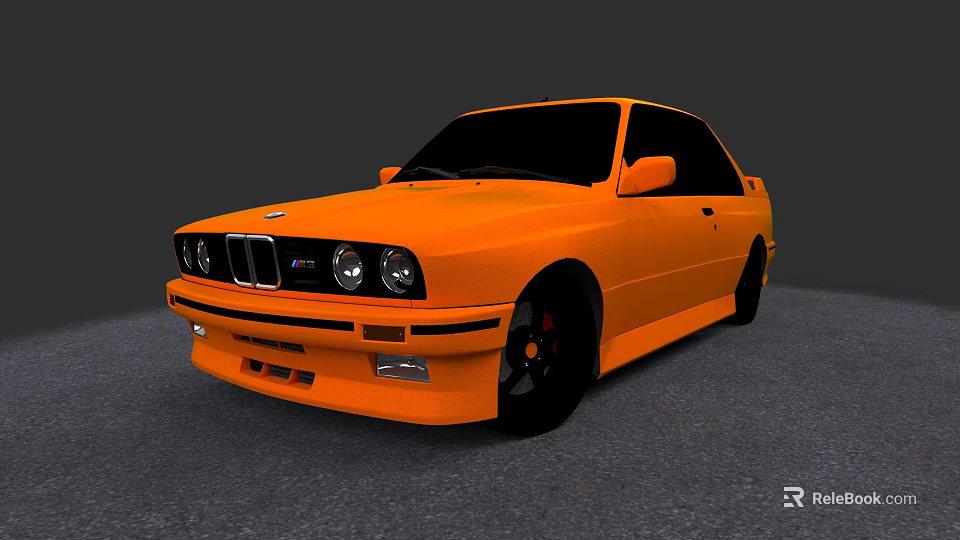 Orange BMW Classic Car With Modified Black Wheels And Sleek Exterior Design 3d model 