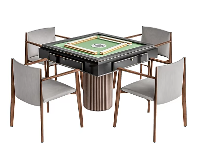 Square Mahjong Entertainment Table With Green Playing Surface And Four Light Gray Cushioned Wooden Chairs 3d model