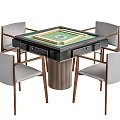 Square Mahjong Entertainment Table With Green Playing Surface And Four Light Gray Cushioned Wooden Chairs