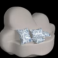 Cloud Shaped Sofa and Coffee Table Set with Blue Patterned Decorative Pillows 3d model