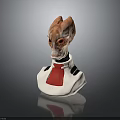 Sci-Fi Alien Creature Head Sculpture with Orange Eyes White Body Red Accent and Black Details