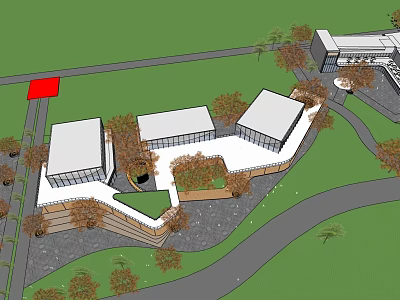 Modern Architectural Complex With Green Landscape Trees Curved Roads And Open Spaces 3d model