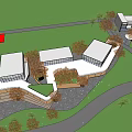 Modern Architectural Complex With Green Landscape Trees Curved Roads And Open Spaces