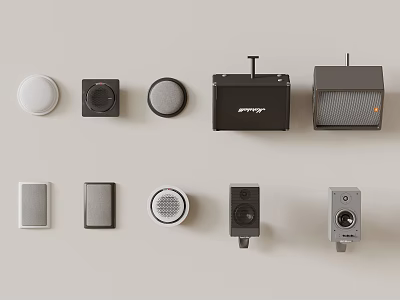 Modern Design Speakers Featuring Multiple Styles Round Square Shapes And Black White Gray Colors 3d model