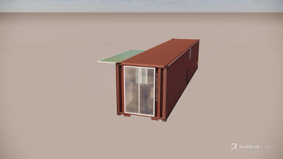 Modern Container Building Design With Glass Doors And Extended Green Roof 3d model 