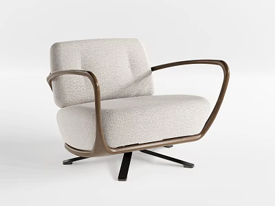 Modern Light Gray Leisure Chair Upholstered Fabric Wooden Armrests Black Metal Star Base 3d model