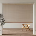 Natural Bamboo Blinds For Modern Interior With Wooden Floor And Chair
