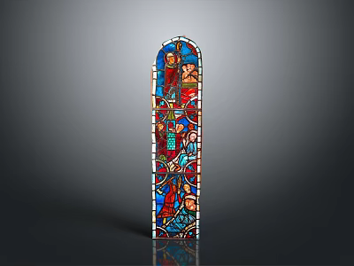 Colorful Stained Glass Window With Religious Figures And Intricate Patterns 3d model