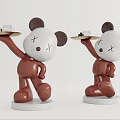Cartoon Bear Sculptures With White Head Brown Body Holding Tray And White Base Home Decor