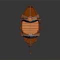 Pirate Ship Model Featuring Orange Hull Blue White Striped Sails And Skull Flag