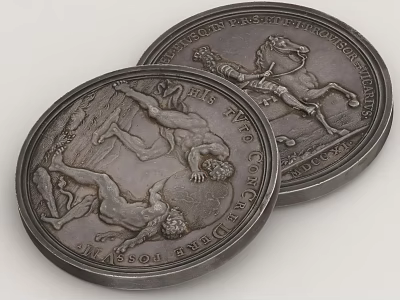 Silver Vintage Coins with Detailed Engraved Designs Two Stacked Home Decor Pieces 3d model