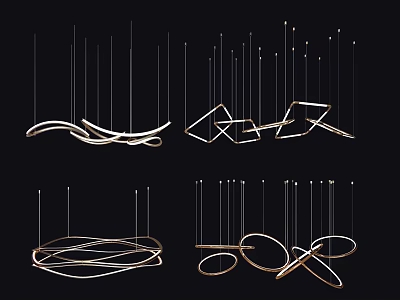 Elegant Modern Chandeliers With Geometric Metal Lines And Abstract Artistic Shapes 3d model