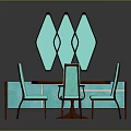 Modern Dining Furniture With Wooden Table Light Blue Chairs Cabinet And Diamond Shaped Wall Decor