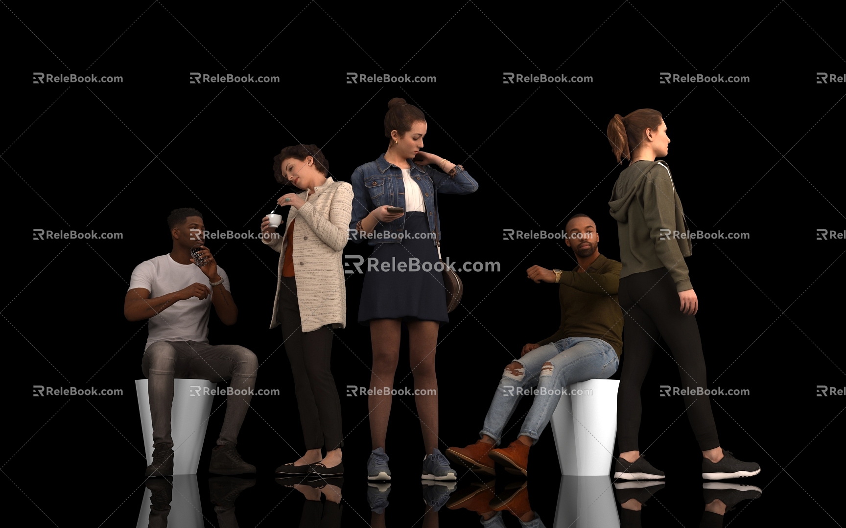 Multi-man black foreigner woman scene sitting posture standing pedestrian passerby atmosphere decoration model 3d model