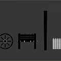 Rustic Wooden Cart Featuring Spoked Wheel Long Pole And Fence