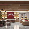 Traditional Chinese Tea Specialty Store With Wooden Decor Display Shelves And Tables