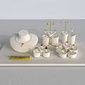 Elegant Various Jewelry Display With Necklace Earrings Rings On White Stand